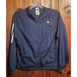Adidas women’s navy blue fill zip windbreaker jacket size large